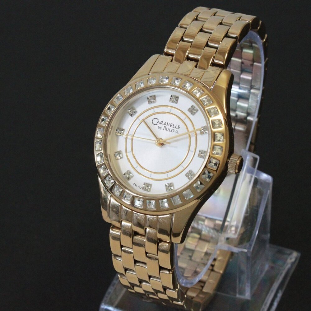 Caravelle Ladies Quartz Watch By Bulova Chrystal Bezel And Indices 32mm - Picture 4 of 13